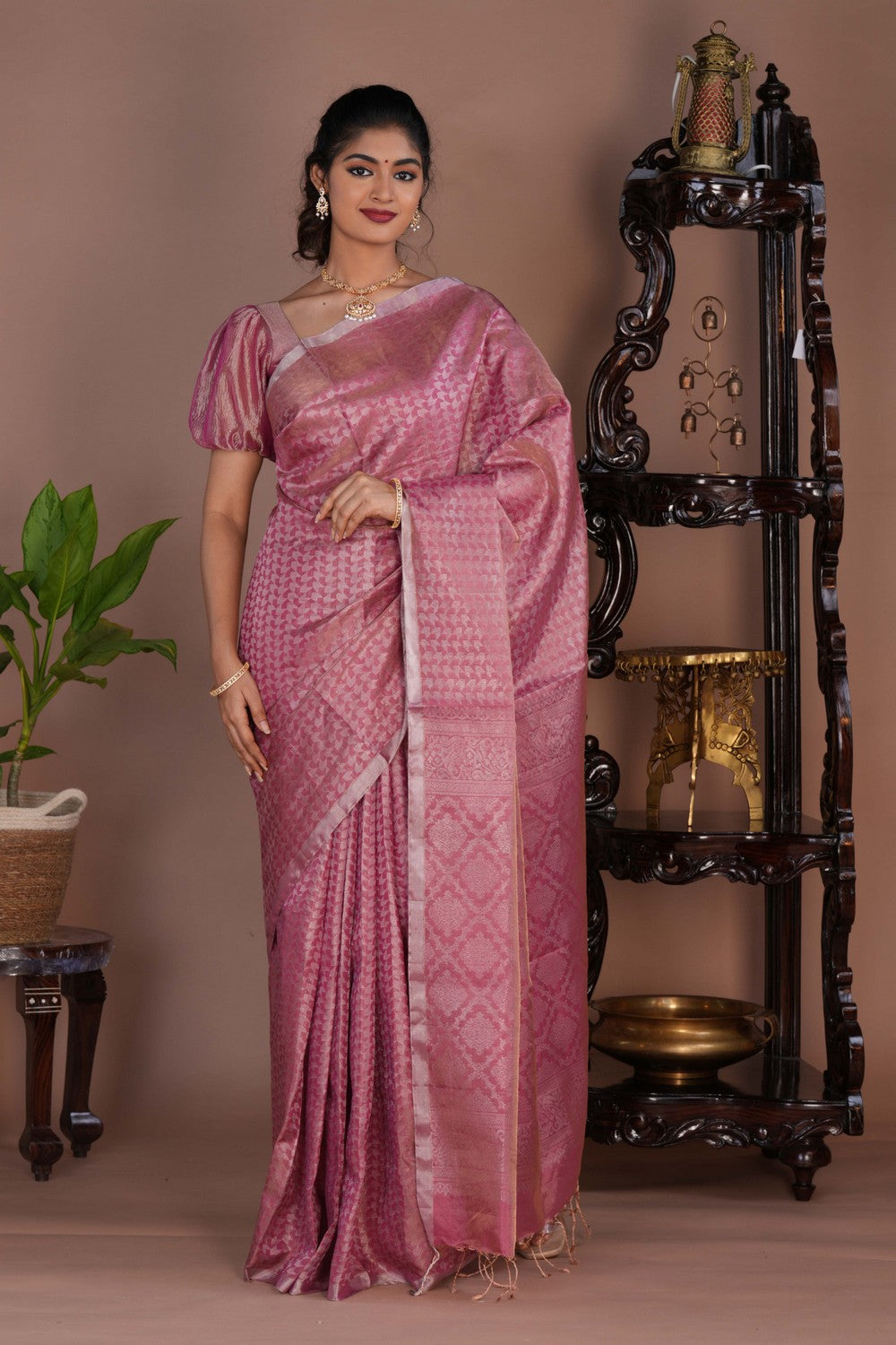 Image of South Tissue Silk Pink Saree